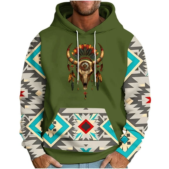 PuLe Hoodies Men's Loose Long Sleeve Hooded Printed Sweatshirt With Drop Shoulder Sleeves