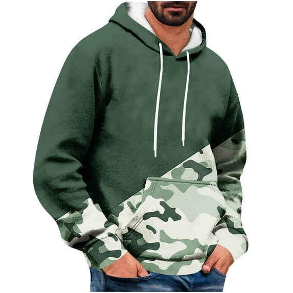 PuLe Hoodies Men's Printed Fashionable Casual Drawstring Pocket Long Sleeved Hooded Sweatshirt