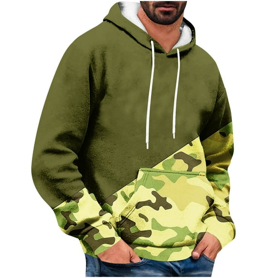 PuLe Hoodies Men's Printed Fashionable Casual Drawstring Pocket Long Sleeved Hooded Sweatshirt
