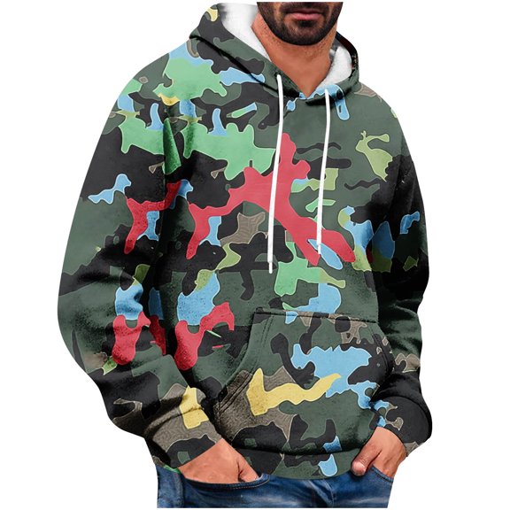 PuLe Hoodies Men's Printed Fashionable Casual Pocket Long Sleeved Hooded Sweatshirt