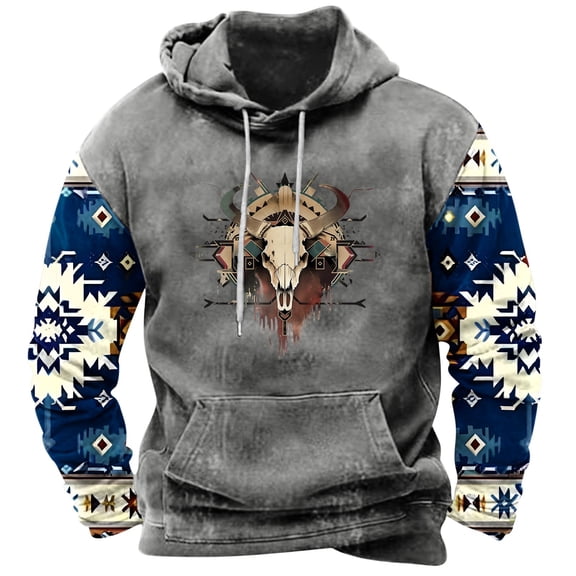 PuLe Hoodies Men's Retro Printed Top Long Sleeved Hooded Top Hooded Sweatshirt