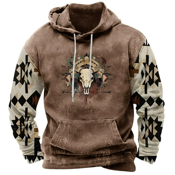 PuLe Hoodies Men's Retro Printed Top Long Sleeved Hooded Top Hooded Sweatshirt