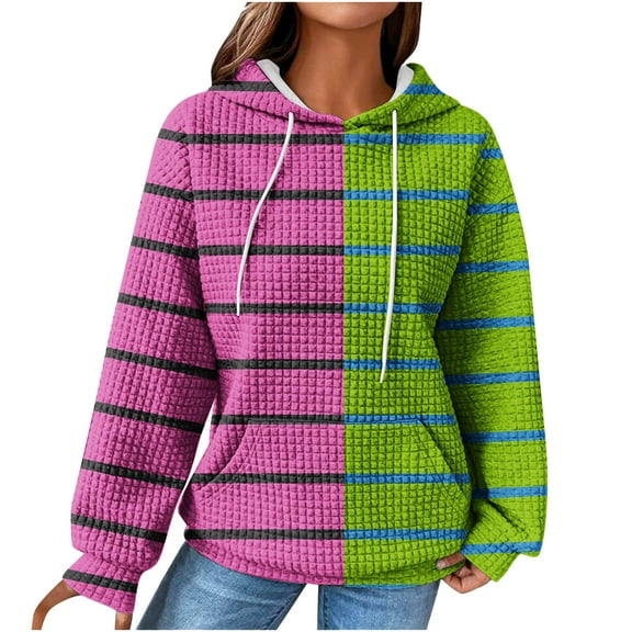 PuLe Hoodies Oversized Hoodies for Women, Fall Fashion 2024 Waffle Hooded Sweatshirts Drawstring Long Sleeve Pullover Hoodies