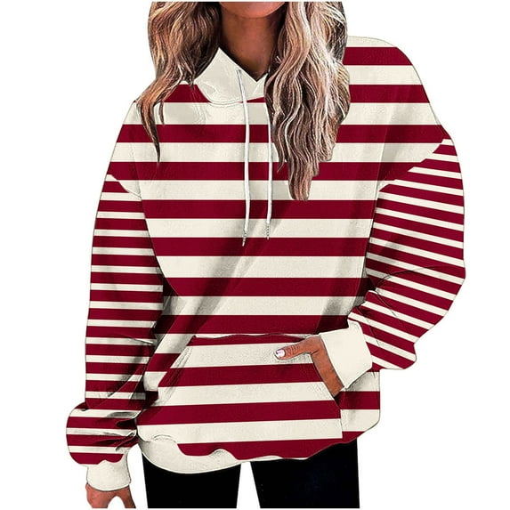 PuLe Hoodies Womens Casual Oversized Hoodies Striped Printed Plus Size Sweatshirts Long Sleeve Pullover Fall Clothes with Pocket