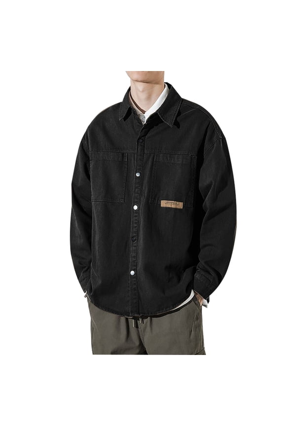 PuLe Jackets for Men Fashion Men's Solid Color Long Sleeve Hoodless Casual Outwear Jackets