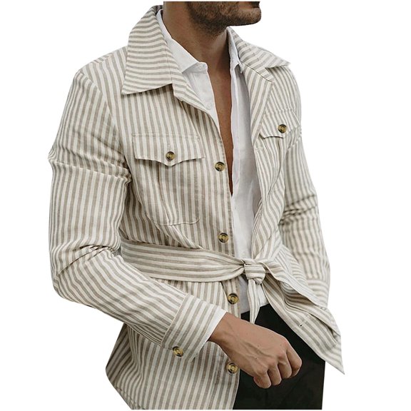 PuLe Jackets for Men Man Long Sleeve Fashion Relaxation Pocket Lapel Top Button Shirt Cardigan Coat