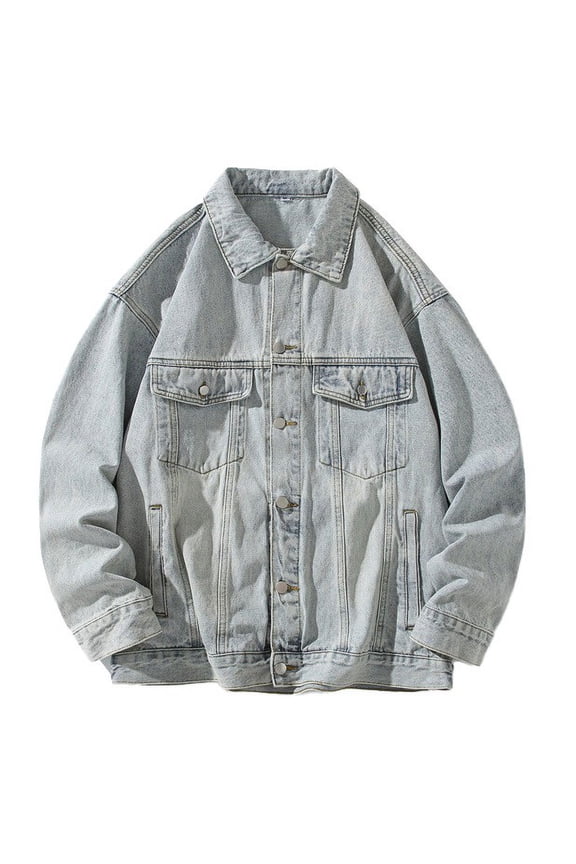 PuLe Jackets for Men Men's Denim Jacket Loose Casual Denim Jacket Men's Long Sleeved Hooded Jacket/jacket