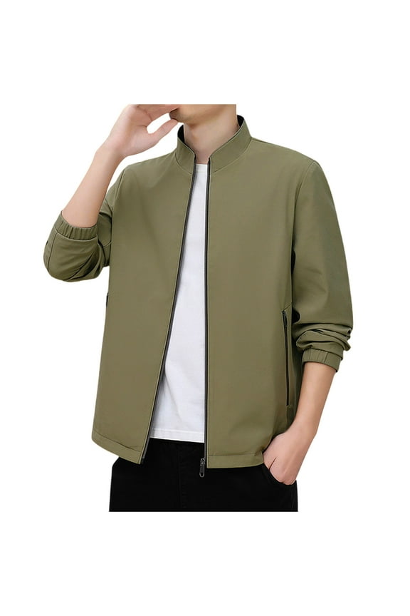 PuLe Jackets for Men Men's Fashion Casual Solid Long-sleeved No-hat Stand Collar Casual Coat/jacket