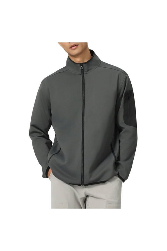 PuLe Jackets for Men Men's Solid Color Design Zipper Pocket Sports Long Sleeved Hooded Casual Jacket