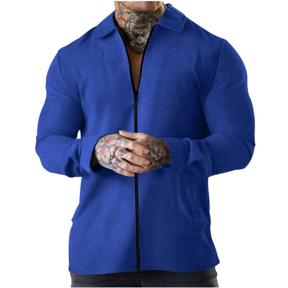 PuLe Jackets for Men Men's Solid Zipper Long Sleeve Jacket Men's Casual Cardigan