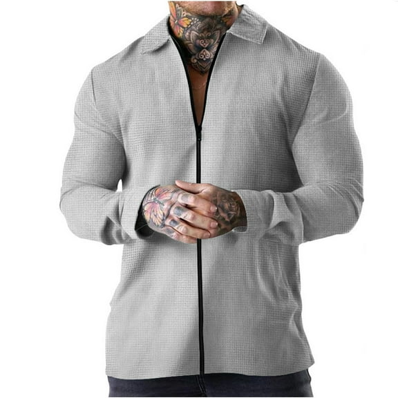 PuLe Jackets for Men Men's Solid Zipper Long Sleeve Jacket Men's Casual Cardigan