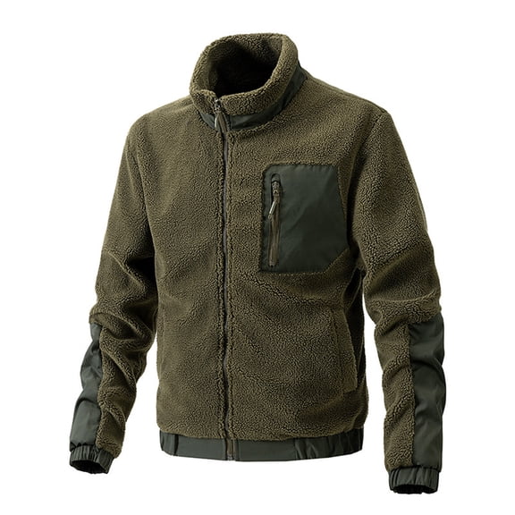 PuLe Jackets for Men Men's Winter Long Sleeved Cardigan Pockets Warm Plush Hooded Jacket Fleece Coat