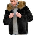 thumbnail image 1 of PuLe Jackets for Men Mens Warm Faux Furry Coat Jacket Winter Leopard Zipper Hooded Outerwear, 1 of 8
