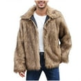 thumbnail image 1 of PuLe Jackets for Men Mens Warm Faux Furry Long Coat Jacket Winter Solid V-neck Outerwear, 1 of 8