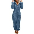 thumbnail image 1 of PuLe Jumpsuit Women Women's Fuzzy Pajamas Long Sleeve Adult Pajamas Winter Warm Rompers Sleepwear Zipper Hooded Playsuit Loungewear, 1 of 6