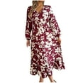 thumbnail image 1 of PuLe Long Sleeve Dress for Women Fall Floral Vacation Dresses for Women 2024 Trendy V-Neck Ruched Long Sleeve Dress Casual Fashion Boho Dresses for Summer, 1 of 7