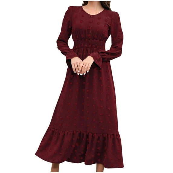PuLe Long Sleeve Dress for Women Fall Women's Boho Cocktail Maxi Dress 2024 Spring Summer V Neck Swiss Dot Long Sleeve Flowy Slit Wedding Party Dresses 