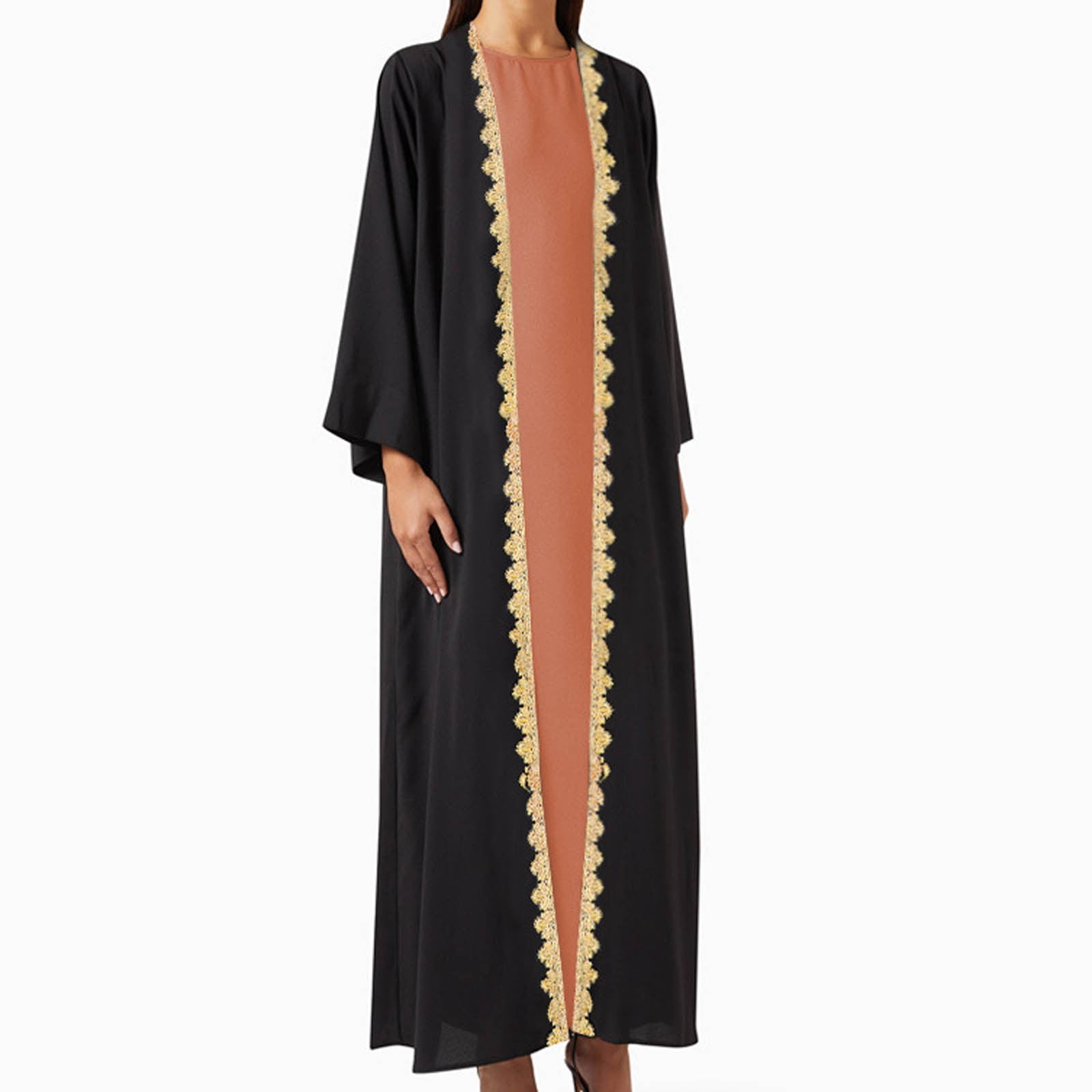 arabian silk dresses Arabian Hand Embroidered neck Satin flared partywear Abaya 7XL[+$12.99] / 62[+$4.99]