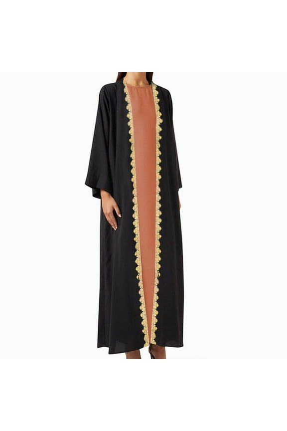 PuLe Long Sleeve Dress for Women Women Silk Muslim Dresses Abaya Open Front Cardigan Maxi Dress Dubai Islamic Dress Middle East Arabian Robe Eid Prayer Dress