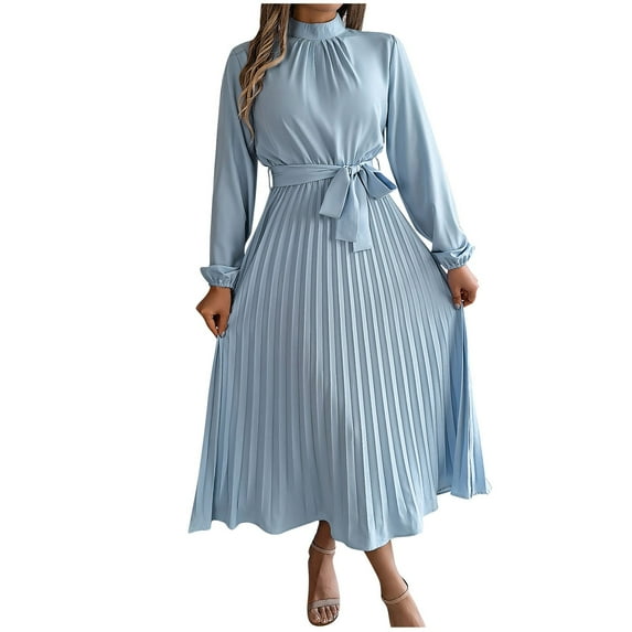 PuLe Long Sleeve Dress for Women Church Clergy Dress for Women Long Sleeve A Line Elegant Maxi Dress with Stand Collar and Belt