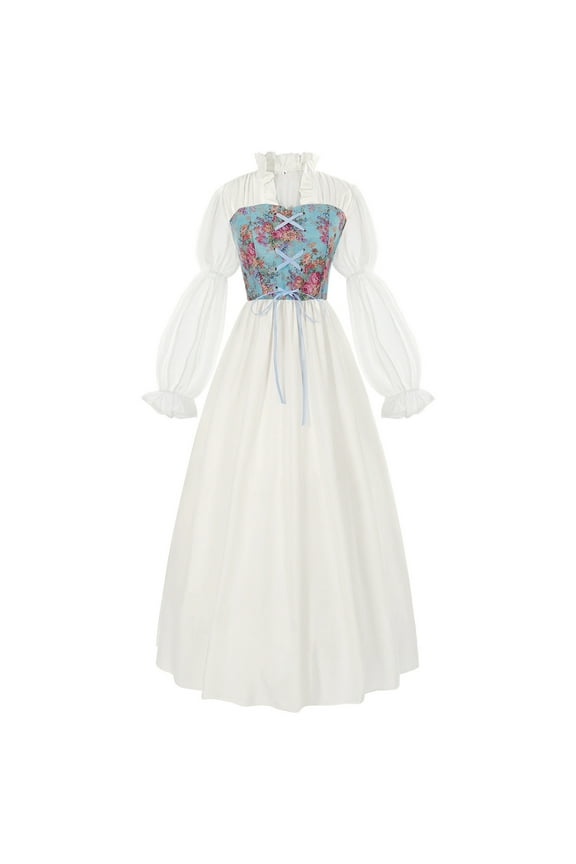 PuLe Long Sleeve Dress for Women Fall Renaissance Dress Women Medieval Costume Victorian Dresses Pirate Skirt Fairy Witch Dress