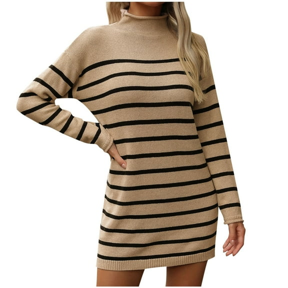 PuLe Long Sleeve Dress for Women Fall Short Sweater Dress for Women Turtleneck Long Lantern Sleeve Knit Bodycon Mini Dresses
