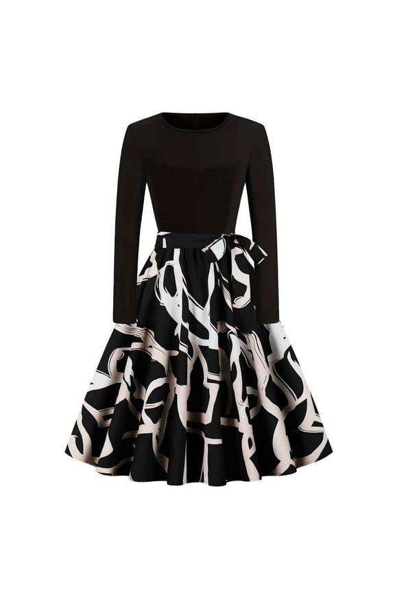 PuLe Long Sleeve Dress for Women Fall Women's 2024 Cocktail Party Dress Long Sleeve Crewneck Vintage Elegant Dresses 1980s Party Prom Midi Dress