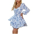 thumbnail image 1 of PuLe Long Sleeve Dress for Women Fall Women's Floral Print Short Dress Boho Tiered Layer A Line Ruffle Mini Dress, 1 of 7