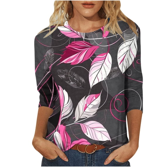PuLe Long Sleeve Shirts for Women Womens 3/4 Length Sleeve Tops Casual Three Quarter Sleeve T-Shirts Round Neck Cute Tunic Tops Summer Blouses for Women 2024 