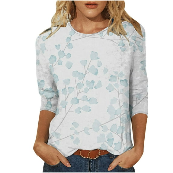 PuLe Long Sleeve Shirts for Women Womens 3/4 Length Sleeve Tops Casual Three Quarter Sleeve T-Shirts Round Neck Cute Tunic Tops Summer Blouses for Women 2024 