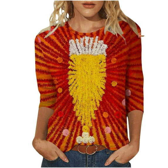PuLe Long Sleeve Shirts for Women Womens 3/4 Length Sleeve Tops Casual Three Quarter Sleeve T-Shirts Round Neck Cute Tunic Tops Summer Blouses for Women 2024 