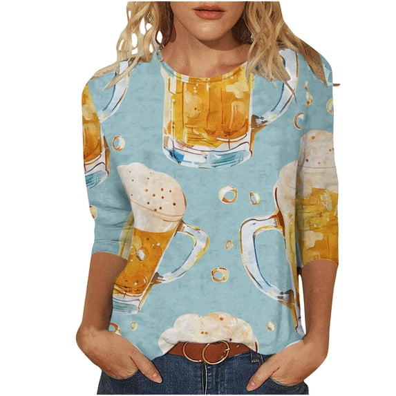 PuLe Long Sleeve Shirts for Women Womens 3/4 Length Sleeve Tops Casual Three Quarter Sleeve T-Shirts Round Neck Cute Tunic Tops Summer Blouses for Women 2024 
