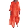 thumbnail image 1 of PuLe Long Sleeve Tops for Women Linen Sets for Women 2 Piece Linen Suit Pants Two Piece Long Sleeve Maxi Dress and Wide Leg Pant Set Linen Outfits, 1 of 6