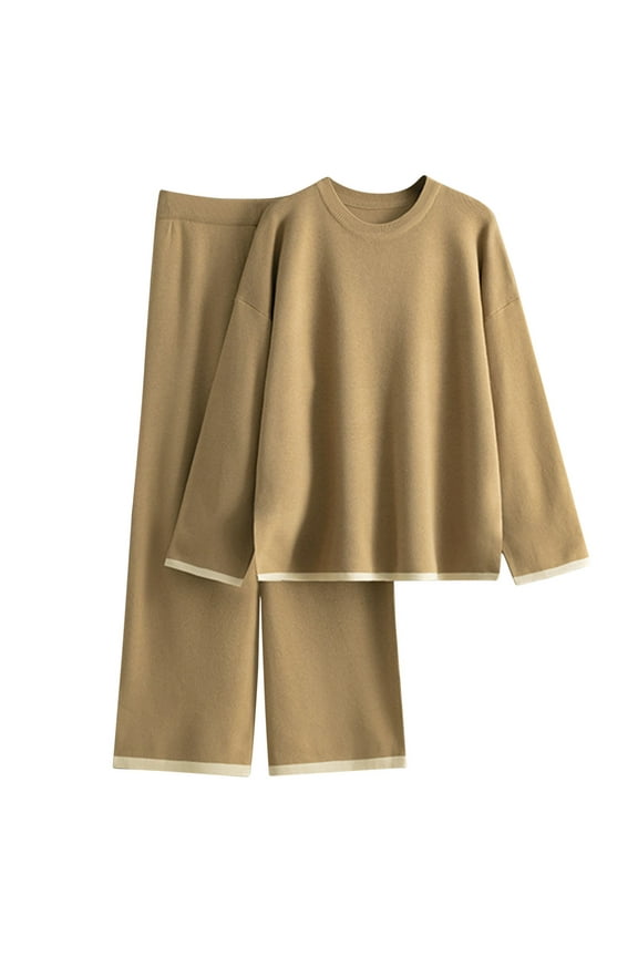 PuLe Long Sleeve Tops for Women Women's 2 Piece Fall Sweater Sets High Neck Sweater Tops Palazzo Pants with Pockets Dressy Knit Casual Outfits