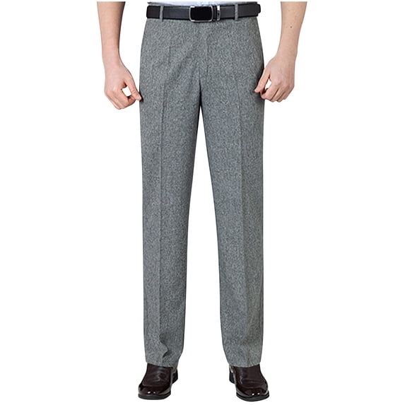 PuLe Men's Business Suit Pants Cotton And Linen Classic Flat Front Pants Lightweight Elastic Waist Work Trousers with Pockets 
