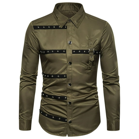 PuLe Men's Gothic Steampunk Long Sleeves Casual Button Down Dress Shirts