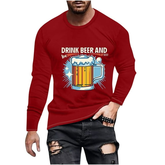 PuLe Men's Hoodie Men's Fashion Long Sleeve Oktoberfest T Shirt Casual Beer Pub Prints Sports Tops Mens A Shirt Men Shirt