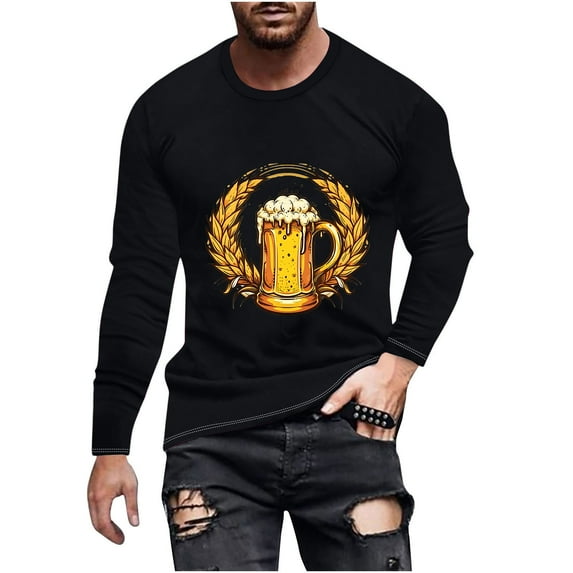 PuLe Men's Hoodie Men's Fashion Long Sleeve Oktoberfest T Shirt Casual Beer Pub Prints Sports Tops Mens A Shirt Men Shirt