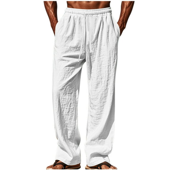 PuLe Men's Pants Men Casual Pants Linen Lightweight Pant Loose Fit Wide Leg Trousers Elastic Waist Beach Pants Plus Size Pant