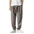 thumbnail image 1 of PuLe Men's Pants Men Chinese Style Kung Fu Pants Tai Chi Loose Trousers Linen Casual Retro Wide Leg Black, 1 of 3