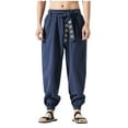 thumbnail image 1 of PuLe Men's Pants Men Chinese Style Kung Fu Pants Tai Chi Loose Trousers Linen Casual Retro Wide Leg Black, 1 of 3