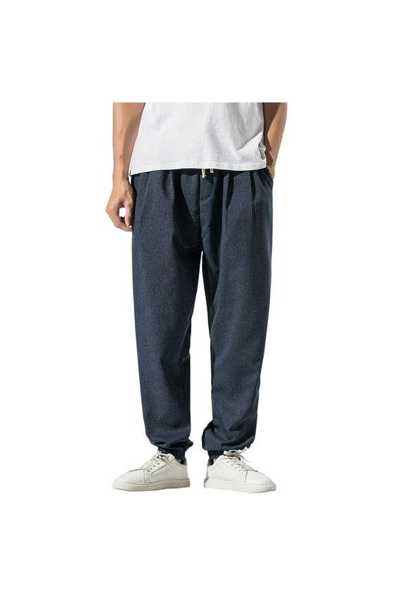 PuLe Men's Pants Men Chinese Style Kung Fu Pants Tai Chi Loose Trousers Linen Casual Retro Wide Leg Black