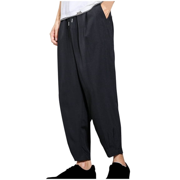 PuLe Men's Pants Men's Casual Joggers Pants Cotton Lightweight Elastic Waist Drawstring Hiking Travel Tapered Trousers with Pockets