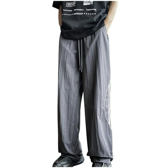 PuLe Men's Pants Men's Casual Pants Elastic Waist Drawstring Trousers Beach Summer Lightweight Straight Pants Wide Leg Pant with Pocket