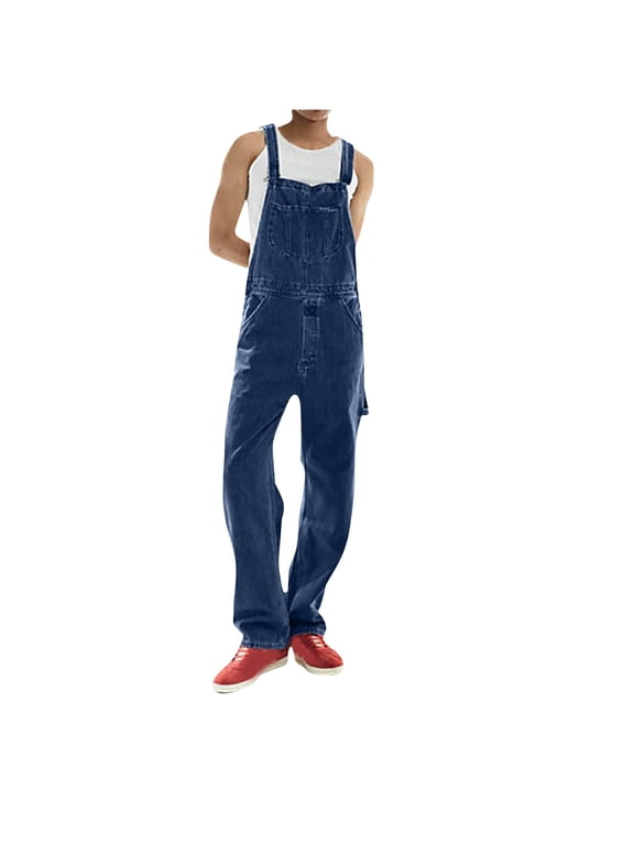 PuLe Men's Pants Men's Denim Bib Overalls Jeans Fashion Boot Cut Trousers Casual Slim Fit Adjustable Straps Jumpsuit