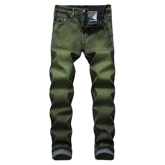 PuLe Men's Pants Men's Ripped Slim Fit Straight Leg Jean Denim Pant