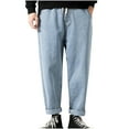 thumbnail image 1 of PuLe Men's Pants Mens Elastic Waist Drawstring Jeans Basic Jeans Casual Regular Fit Straight Leg Classic Wide Leg Baggy Jean Cargo Pants Trousers, 1 of 8