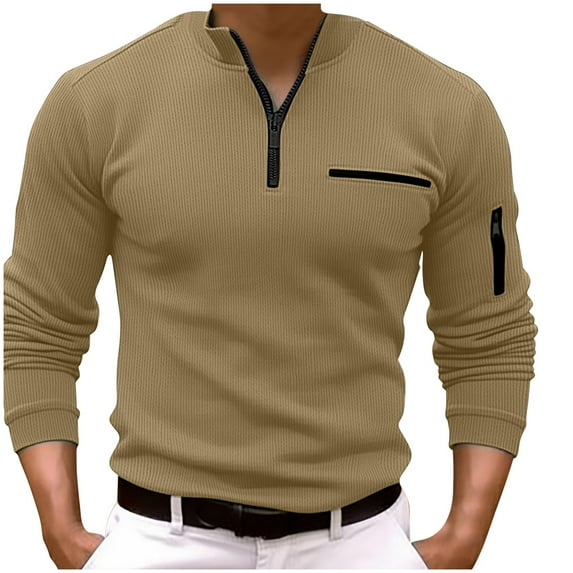 PuLe Mens Henley Men's 3/4 Zipper Long Sleeved Top With Arm Zipper Men's Striped Long Sleeved Sports Top Solid Color Long Sleeved Stand Up Collar Top/shirt