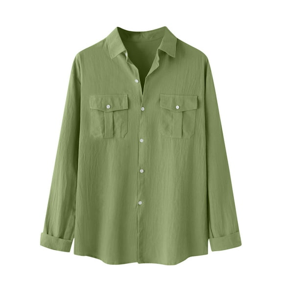 PuLe Mens Henley Men's Fashion And Winter Stand Collar Long Sleeve Solid Color Linen Shirt Top