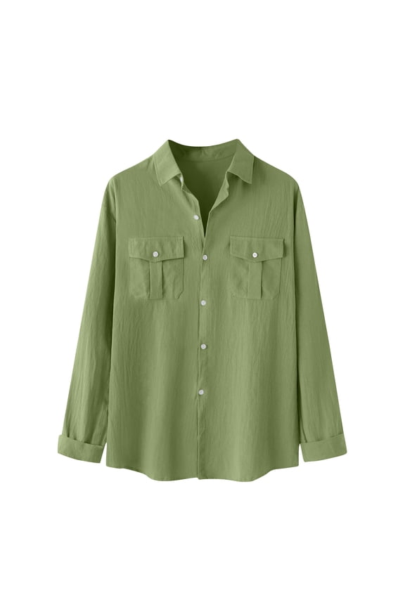 PuLe Mens Henley Men's Fashion And Winter Stand Collar Long Sleeve Solid Color Linen Shirt Top